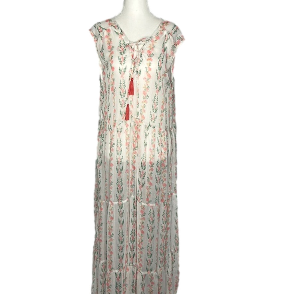Nwt America & Beyond Sheer Maxi Floral Cover-up Dress